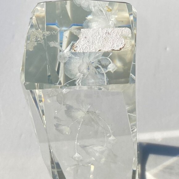 Clear Crystal Glass Tall Pillar Paperweight Birds Flowers Very Heavy - Picture 5 of 5